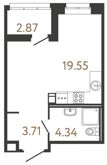 Студия №554 в ЖК Ultra City 3 - 27.38 м²  - №2
