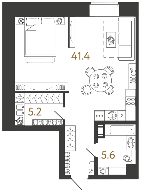 Однокомнатный номер №27 в ЖК Типография - 52.2 м²