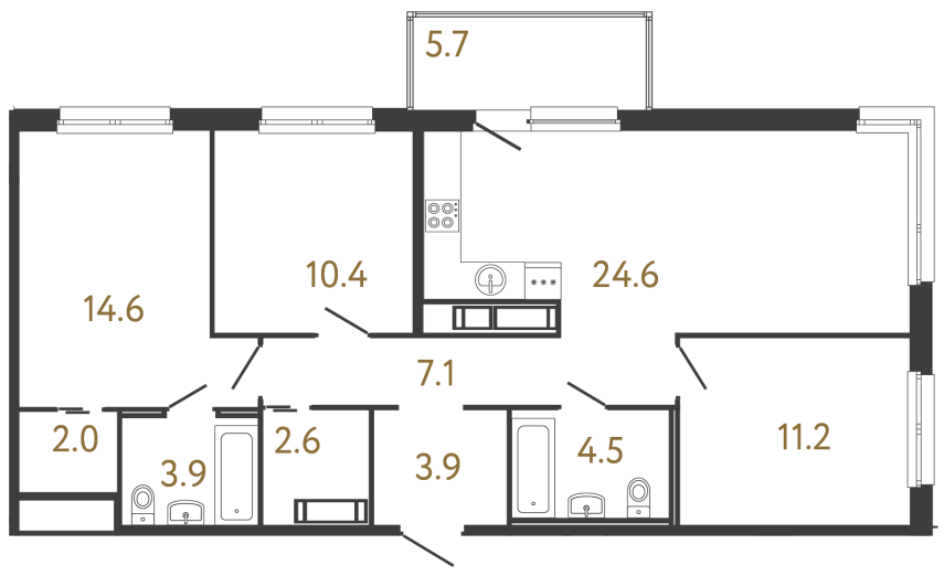 Трёхкомнатная квартира №208 в ЖК Передвижники - 84.8 м²  - №2
