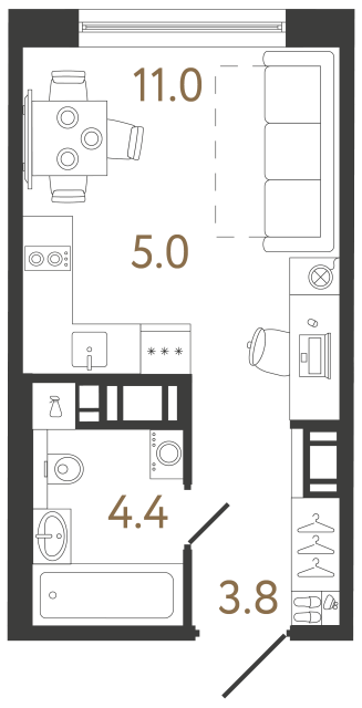 Студия №227 в ЖК Передвижники 2 - 24.2 м²