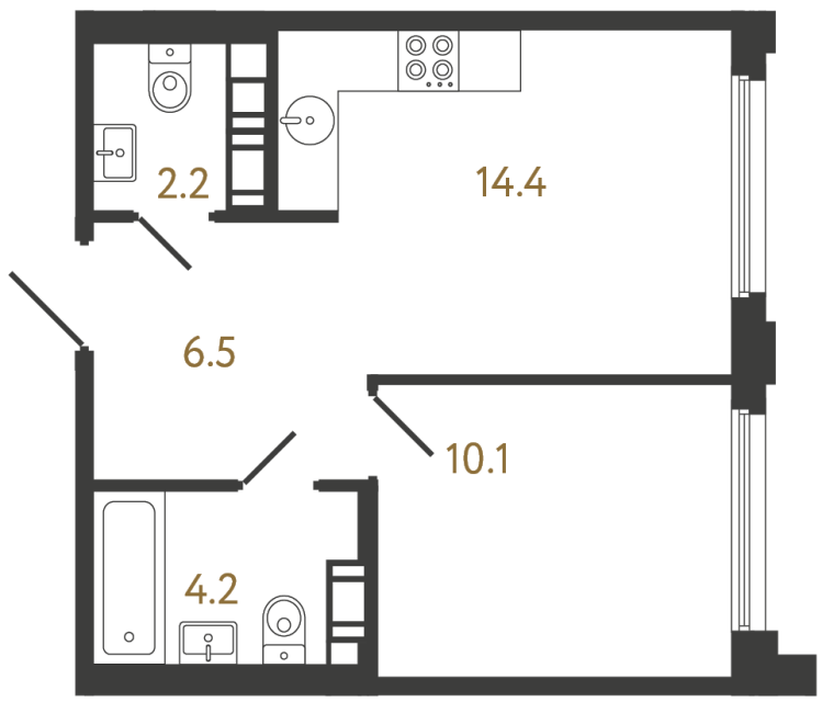 Однокомнатная квартира №949 в ЖК Гений - 37.4 м²  - №2