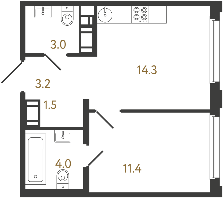 Однокомнатная квартира №763 в ЖК Гений - 37.4 м²  - №2