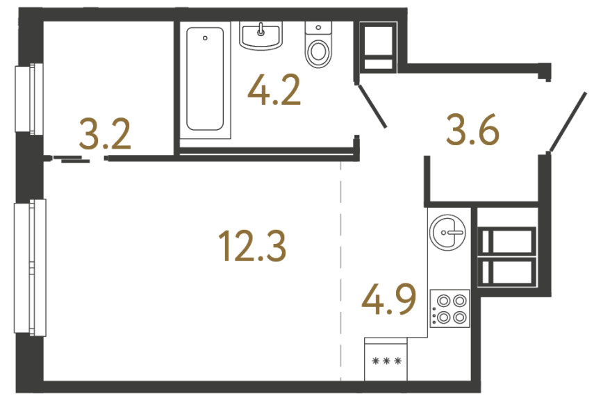 Студия №262 в ЖК Передвижники - 28.2 м²  - №2