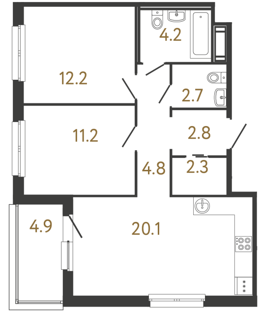 Двухкомнатная квартира №340 в ЖК Передвижники - 60.3 м²  - №2