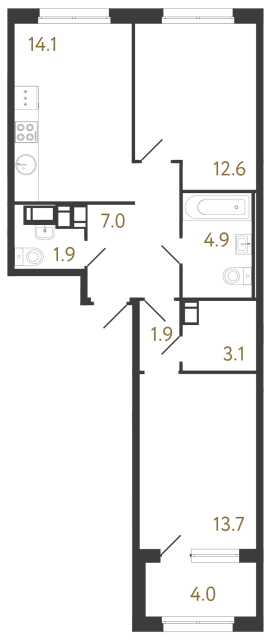 Двухкомнатная квартира №875 в ЖК Струны 2 оч. - 59.2 м²  - №2