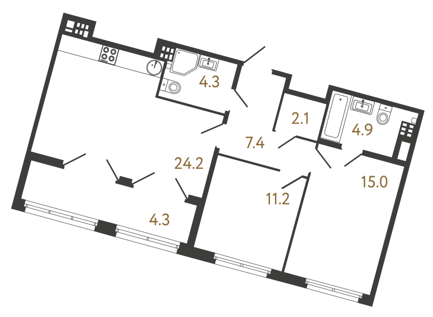 Двухкомнатная квартира №44 в ЖК Миръ - 69 м²  - №2