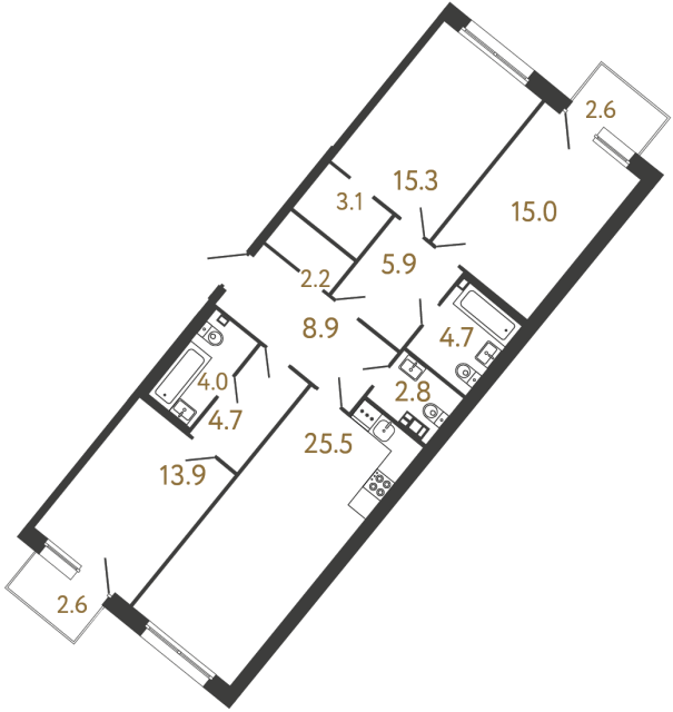 Трёхкомнатная квартира №60 в ЖК Цвет Зеленогорска - 106 м²  - №2