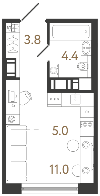Студия №206 в ЖК Передвижники 2 - 24.2 м²