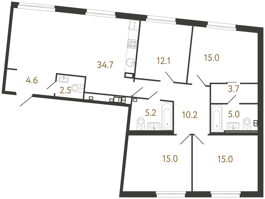 Четырехкомнатная квартира №150 в ЖК Визионер - 123 м²  - №2
