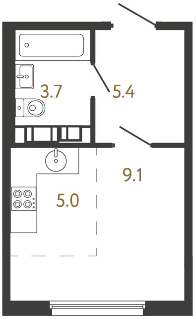 Студия №733 в ЖК Гений - 23.2 м²  - №2