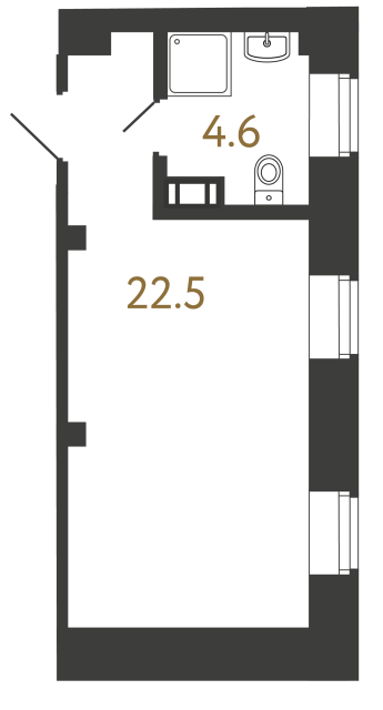 Однокомнатный номер №83 в ЖК Типография - 27.1 м²  - №2