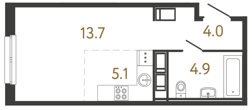 Студия №212 в ЖК Передвижники - 27.7 м²  - №2