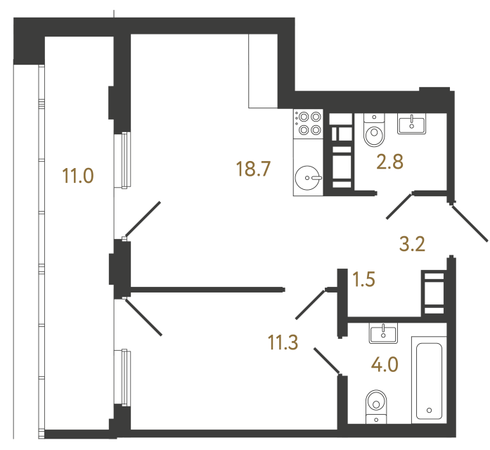 Однокомнатная квартира №344 в ЖК Гений - 41.5 м²  - №2