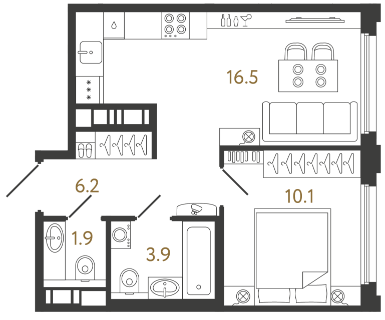 Однокомнатная квартира №451 в ЖК Гений - 38.6 м²