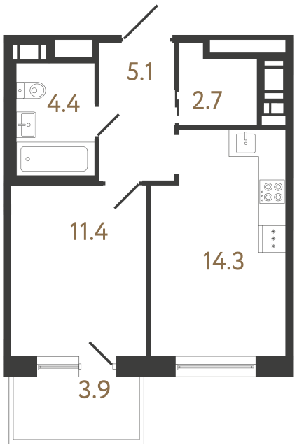 Однокомнатная квартира №94 в ЖК Передвижники 2 - 37.9 м²  - №2