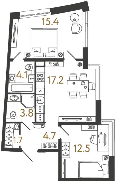 Двухкомнатная квартира №75 в ЖК Цвет Зеленогорска - 59.4 м²