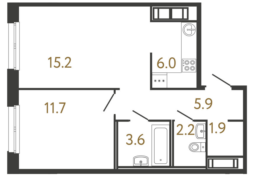 Однокомнатная квартира №112 в ЖК Передвижники - 46.5 м²  - №2