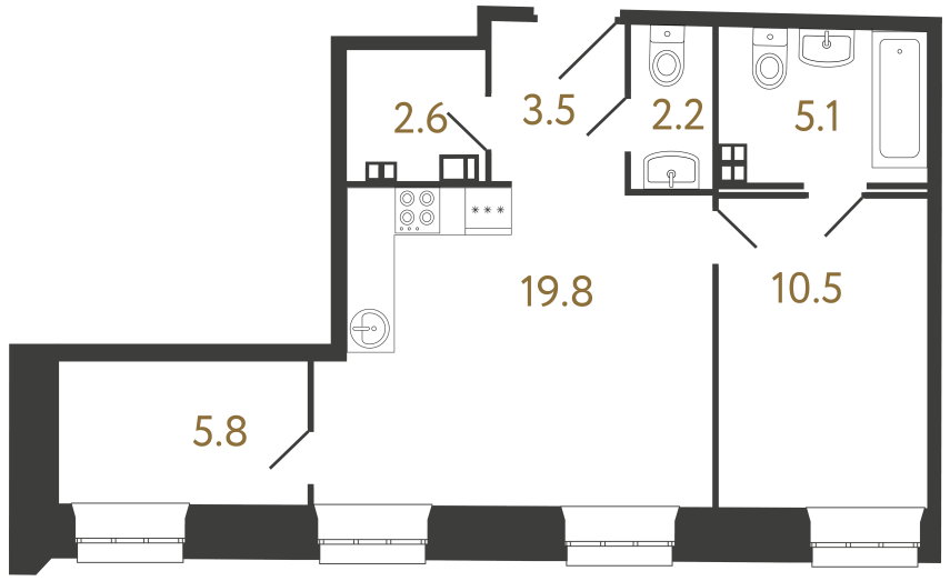 Двухкомнатные апартаменты №86 в ЖК Светоч - 49.5 м²  - №2