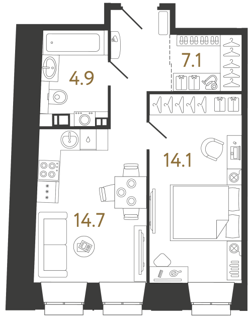 Однокомнатные апартаменты №7 в ЖК Светоч - 40.8 м²