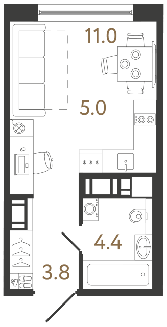 Студия №36 в ЖК Передвижники 2 - 24.2 м²