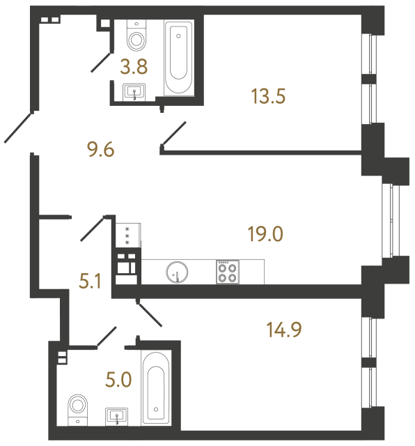 Двухкомнатная квартира №27 в ЖК Коллекционер - 70.9 м²  - №2