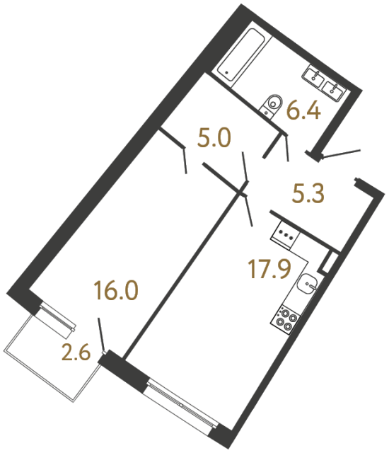 Однокомнатная квартира №68 в ЖК Цвет Зеленогорска - 50.6 м²  - №2