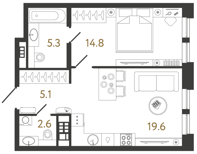 Однокомнатная квартира №38 в ЖК Коллекционер - 47.4 м²