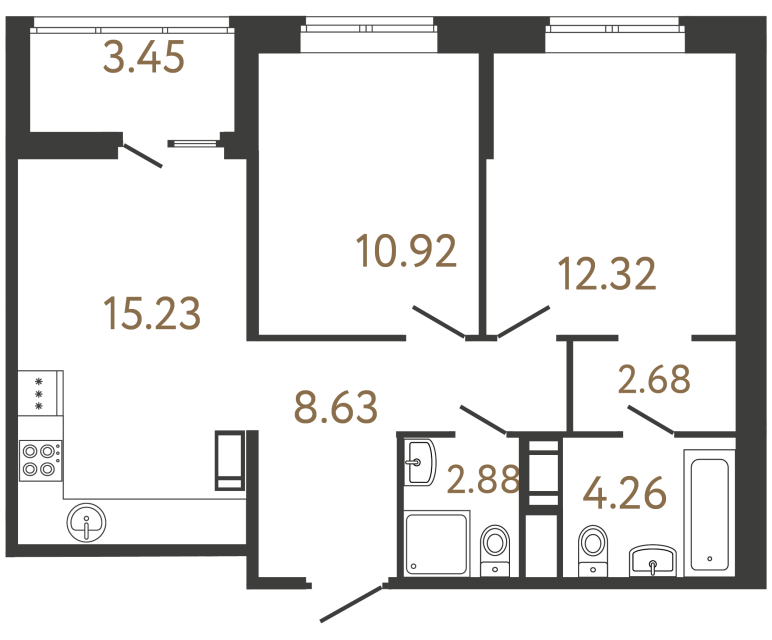Двухкомнатная квартира №710 в ЖК Ultra City 3 - 56.92 м²  - №2
