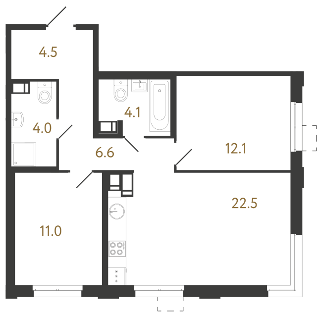 Двухкомнатная квартира №1035 в ЖК Струны 2 оч. - 64.8 м²  - №2
