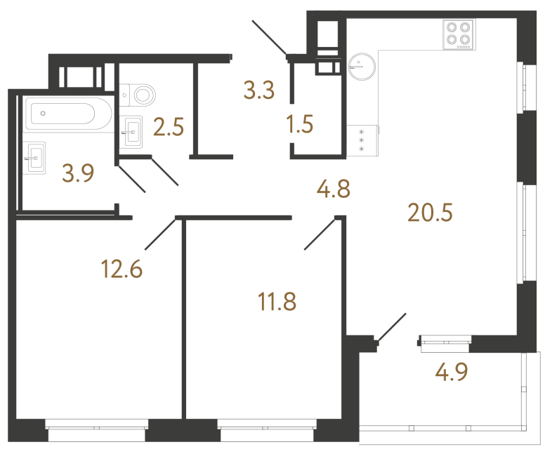 Двухкомнатная квартира №45 в ЖК Литера - 60.9 м²  - №2