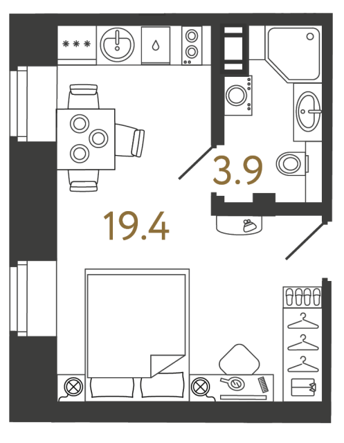 Однокомнатный номер №85 в ЖК Типография - 23.3 м²
