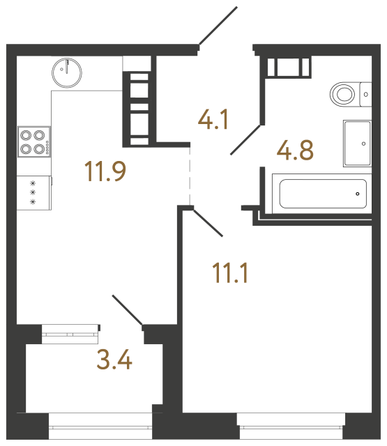 Однокомнатная квартира №251 в ЖК Куинджи - 31.9 м²  - №2
