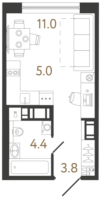 Студия №175 в ЖК Передвижники 2 - 24.2 м²