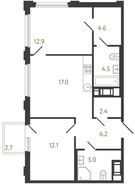 Двухкомнатная квартира №885 в ЖК Гений - 64.7 м²  - №2
