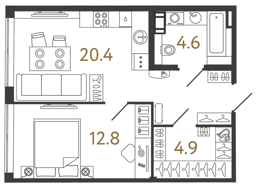 Однокомнатный номер №166 в ЖК Типография - 42.7 м²
