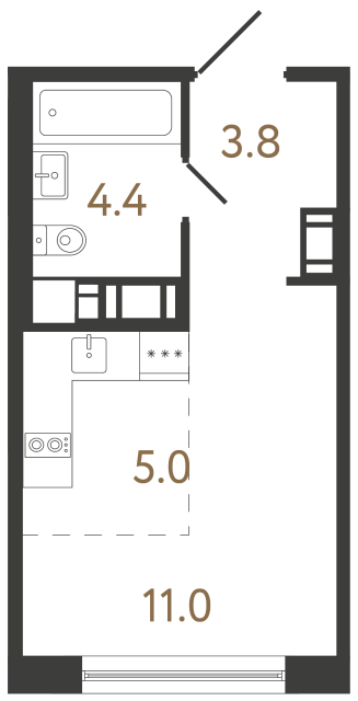 Студия №246 в ЖК Передвижники 2 - 24.2 м²  - №2