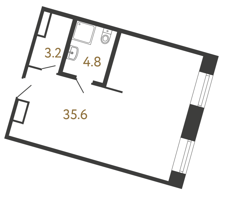 Однокомнатный номер №143 в ЖК Типография - 43.6 м²  - №2