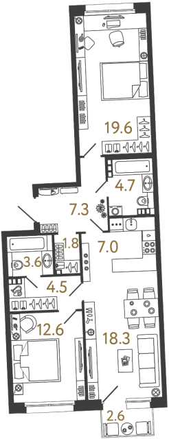 Двухкомнатная квартира №22 в ЖК Цвет Зеленогорска - 79.4 м²