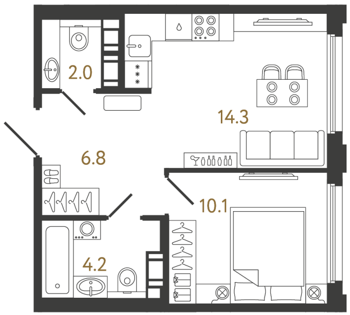 Однокомнатная квартира №1019 в ЖК Гений - 37.4 м²