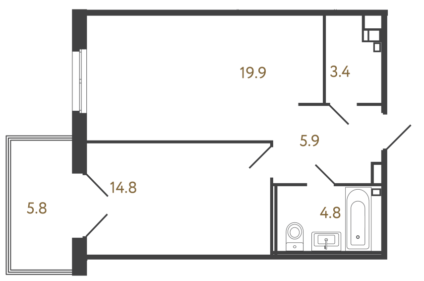 Однокомнатный номер №53 в комплексе «Репин» - 48.8 м²  - №2