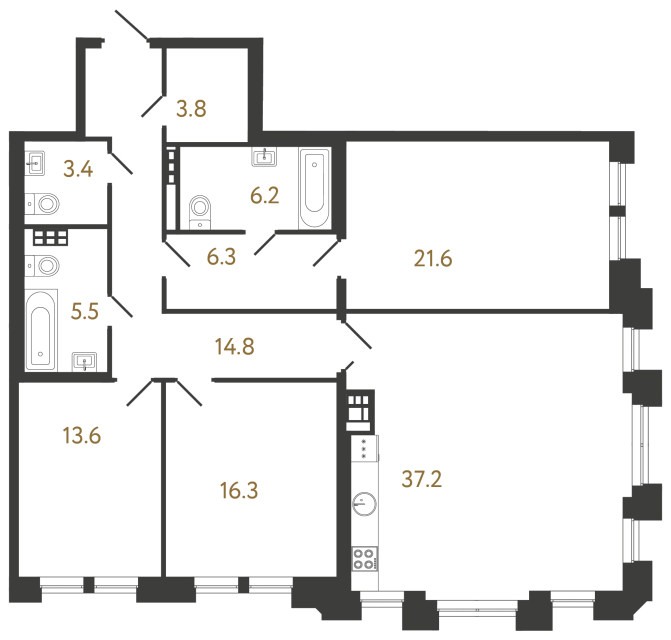 Трёхкомнатная квартира №40 в ЖК Коллекционер - 128.7 м²  - №2