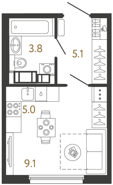 Студия №7 в ЖК Гений - 23 м²