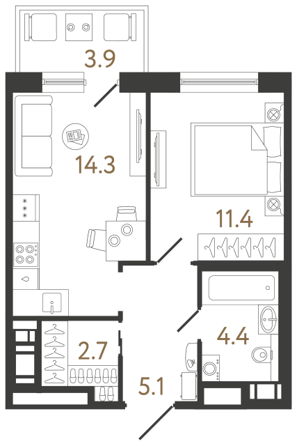 Однокомнатная квартира №226 в ЖК Передвижники 2 - 37.9 м²