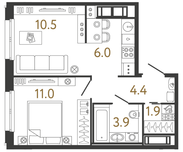 Однокомнатная квартира №127 в ЖК Передвижники - 37.7 м²