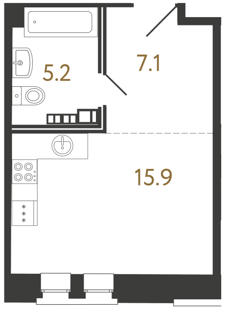 Апартаменты-студия №46 в ЖК Светоч - 28.2 м²  - №2