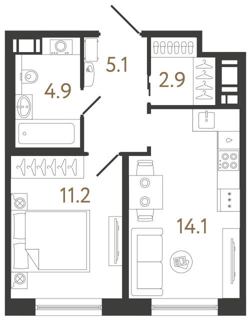 Однокомнатная квартира №230 в ЖК Передвижники 2 - 38.2 м²