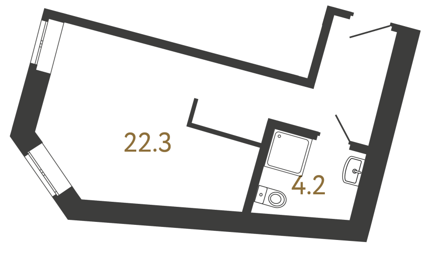 Однокомнатный номер №119 в ЖК Типография - 26.5 м²  - №2