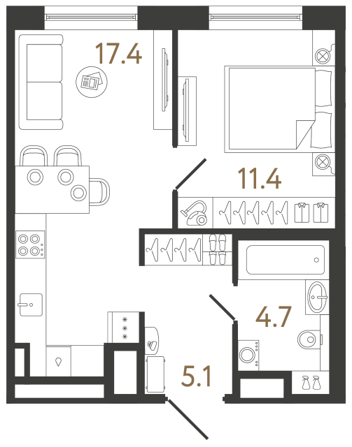 Однокомнатная квартира №289 в ЖК Передвижники 2 - 38.6 м²