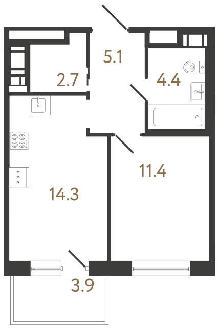 Однокомнатная квартира №270 в ЖК Передвижники 2 - 37.9 м²  - №2