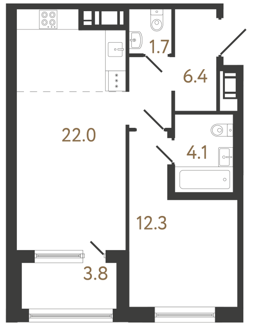 Однокомнатная квартира №157 в ЖК Передвижники 2 - 46.5 м²  - №2
